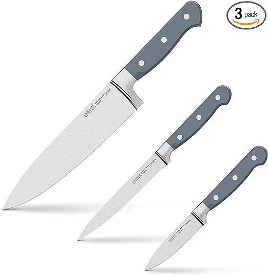 Chicago Cutlery Halsted (3-PC) Cutlery & Wooden Block Set, Ergonomic Handles and Sharp Stainless Steel Professional Chef Cutlery Set