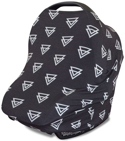 Stretchy 3-in-1 Car Seat Canopy | Nursing Cover | Shopping Cart Cover- Black Triangles | Best Baby Shower Gift for Boys or for Girls | Universal Fit for Infant Car Seat | Great for Breastfeeding Moms