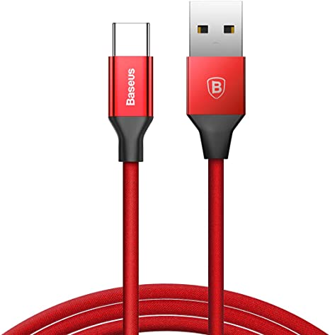Baseus USB-C Braided Cable，4ft/1.2M Fast Charging 3.0A Type-C High Speed Data Synchronization Charger Cord for New Apple MacBook,Samsung Galaxy S9/S9 /S8/S8 , Note 8, Xperia XZ2, LG V30/V20 (Red)