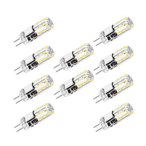 Jpodream® G4 LED Bulbs, 1.5W 24 x 3014 SMD OLED Lamps, 150LM, Equivalent to 15W Halogen Bulbs, Cool White 6000K, 12V AC/DC, 360° Beam Angle Energy Saving Bulbs - 10 Pack