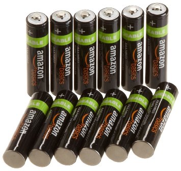 AmazonBasics AAA Pre-Charged Rechargeable Batteries 800 mAh [Pack of 12] (Packaging may vary)