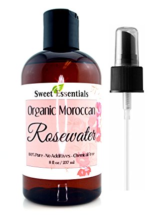 Premium Organic Moroccan Rose Water - 8oz - Imported From Morocco - 100% Pure (Food Grade) No Oils or Alcohol - Rich in Vitamin A & C. Perfect for Reviving, Hydrating & Rejuvenating Your Face & Neck