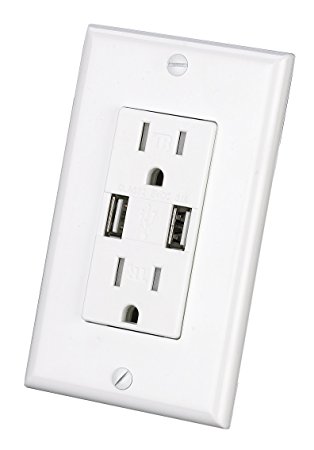 Wall Outlet Dual USB Charger High Speed Duplex Receptacle 15-Amp, 3.1A Charging Capability, Tamper Resistant Smart Outlet Wall plate Included UL Listed- MICMI 215 (White USB Charger)
