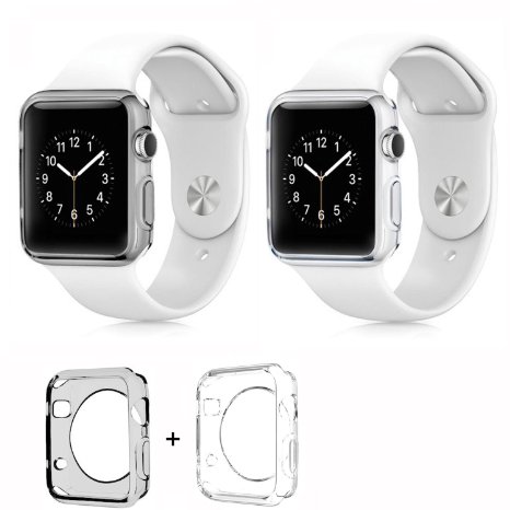 Apple Watch Case Set of Two Colors JOTO Apple Watch 38mm Case Slim Crystal Clear  Perfect Fit  Flexible  Semi-transparent  Lightweight Full Body Soft Apple Watch Cover Case for 38mm Apple Watch Smoke Black and Clear