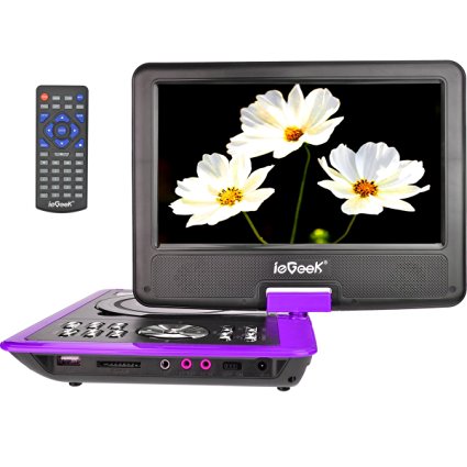 ieGeek 11" Portable DVD Player with Swivel Screen, Supports SD Card and USB, Direct Play in Formats MP4/AVI/RMVB/MP3/JPEG, Pefect Choice for Children, Aaged Parents, Used for Road Travel, Outdoor Camping, 5 Hour Rechargeable Battery, Purple