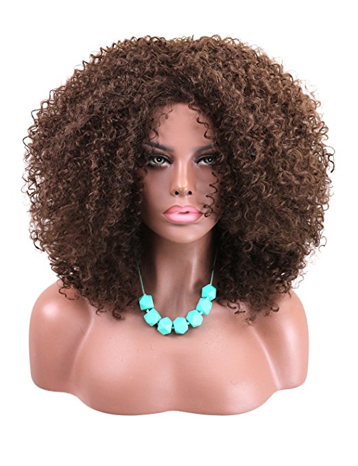 Kalyss Big Bouncy African American Women’s Wig Medium Long Afro Kinky Curly Synthetic Hair Wigs for Black Women (Medium Brown)