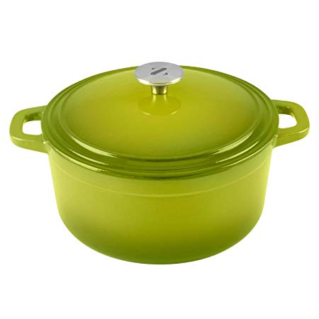 Zelancio Cookware 6 Quart Cast Iron Enamel Covered Dutch Oven Cooking Dish with Skillet Lid (Green)