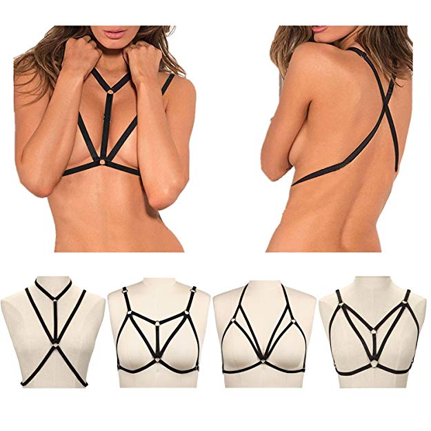 Adramata Sexy Lingerie for Women Cage Bra Harness Cupless Strappy Bralette Plus Size 4 Pcs