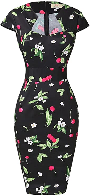 GRACE KARIN Women's 50s Vintage Pencil Dress Cap Sleeve Wiggle Dress CL7597