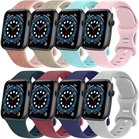 [8 PACK] Silicone Bands Compatible with Apple Watch Series 6 5 4 3 2 1 & iWatch SE for Women Men, Soft Strap Replacement for Apple Watch Bands 40mm 38mm