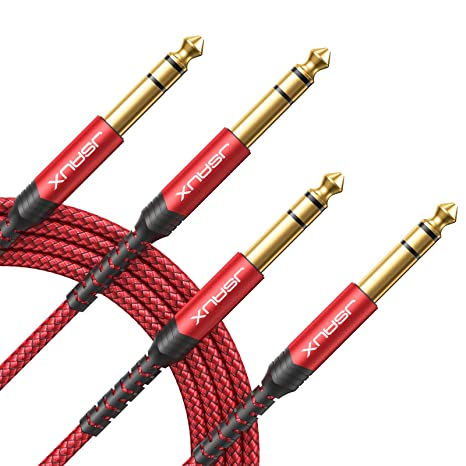 1/4 Inch Cable Guitar Balanced Cable [2-Pack 6.6ft], JSAUX 1/4 TRS Jack to 6.35mm Stereo Audio Cable Male to Male for Electric Guitar, bass Guitar, Electric Mandolin, Speaker-Red