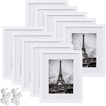 upsimples 8x10 Picture Frame Set of 10,Display Pictures 5x7 with Mat or 8x10 Without Mat,Multi Photo Frames Collage for Wall or Tabletop Display,White