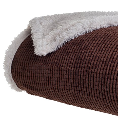 Lavish Home Plush Corduroy Sherpa Throw Blanket, Brown