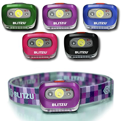 Brightest LED Headlamp - with Red Light - Blitzu i2 Headlight Flashlight for Kids, Men, and Women. Waterproof. Perfect Head Light For Running, Walking, Reading, Camping, Home Projects and Emergency PURPLE