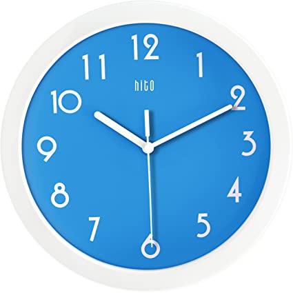 hito Silent Kids Wall Clock Non Ticking 10 inch Excellent Accurate Sweep Movement Glass Cover, Decorative for Kitchen, Living Room, Bathroom, Bedroom, Office (Blue)