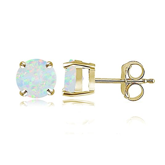 Sterling Silver Created Opal 6mm Round Stud Earrings