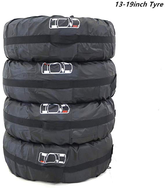 210D Oxford Spare Wheel Storage Tote Bags, Spare Tire Rim Covers Rain Resistant Tyres Tote Large Size Bag Wheel Protection Cover With Sturdy Handle Fit for 13”19” Tyre Pack of 4 Black (80CM/31 IN)