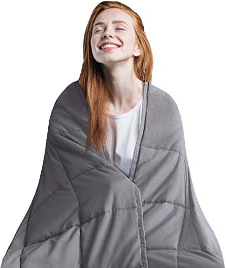 Love's cabin Weighted Blanket 12 lbs for Adults (48''x72'', Grey) 100% Organic Cotton Twin Weighted Blanket with Glass Beads, Extra Soft Heavy Blanket (Anti-Dirty,Anti-mite,Incredible Touch)