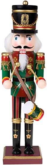 Clever Creations Traditional Drummer Soldier Nutcracker Wearing Green Uniform With Drum | Collectible Wooden Christmas Nutcracker | Festive Holiday Decor |100% Wood | 12” Tall