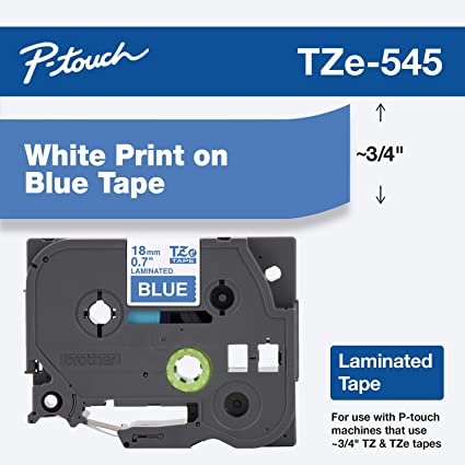 Brother Genuine P-Touch TZE-545 Tape, 3/4" (0.7") Standard Laminated P-Touch Tape, White on Blue, For Indoor or Outdoor Use, Water-Resistant, 26.2 ft (8 m), Single-Pack