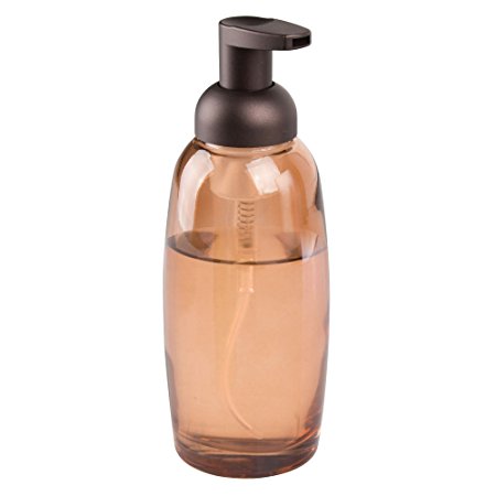 mDesign Foaming Soap Glass Dispenser Pump Bottle for Bathroom Vanities or Kitchen Sink, Countertops - Sand/Bronze