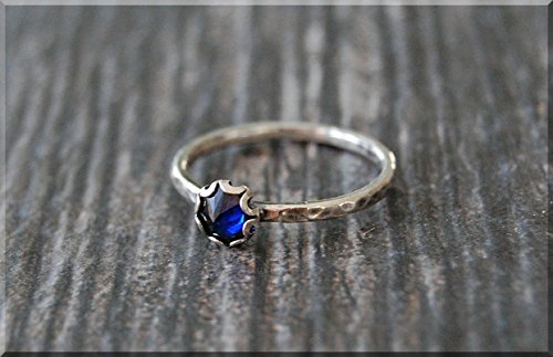 Sapphire Ring, September Birthstone Ring, Mini Inverted Gemstone Ring, Sterling Silver Ring, Sapphire Stacking Ring, Birthstone Stacker Ring, Handmade Sapphire Ring