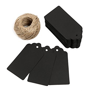 100 PCS Kraft Paper Gift Tags with String Wedding Rectangle Craft Hang Tags Bonbonniere Favor Gift Tags with Jute Twine 30 Meters Long for Crafts & Price Tags Labels (Black)