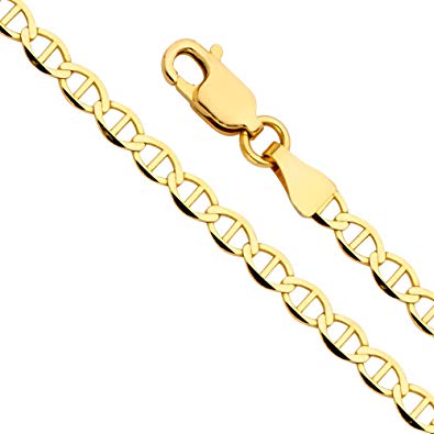 14k Yellow Gold Solid Men's 5.5mm Flat Mariner Chain Necklace with Lobster Claw Clasp