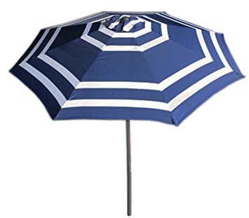 VMI 9' Wide Striped Aluminum Adjustable Umbrella with Crank, Navy Blue and White