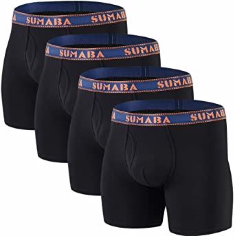 SUMABA 4 Pack Mens Bamboo Rayon Underwear, Long Leg Boxer Briefs for Men M L XL XXL XXXL