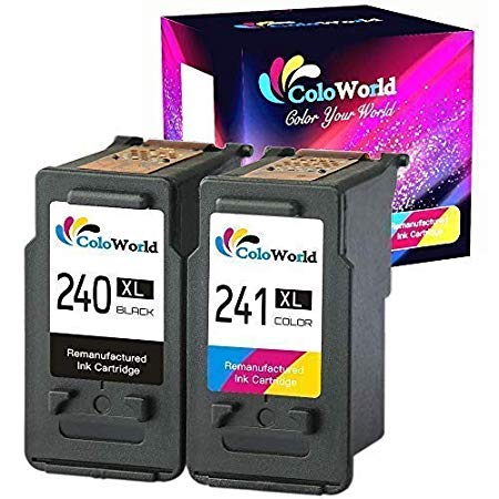 ColoWorld Remanufactured 240XL 241XL Black and Tri-Color Ink Cartridge Combo Pack High Yield Replacement for PG-240XL CL-241XL Used to Pixma MX472 MX452 MX522 MX459 MX532 MX432 MX479