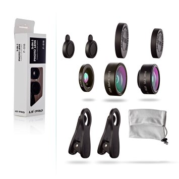 LS-PRO Best quality 3 in 1 Clip-on Cell Phone Camera Lens Kit,15x Macro Lens 0.36x Super Wide Angle Lens 180° Fisheye Lens for iPhone 6s/6sPlus/6/5s Samsung Galaxy, and All Other Smartphones.