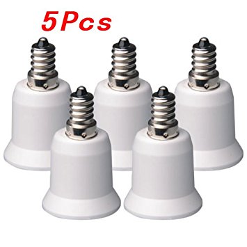 TOOGOO(R) 5-Pack E12 to E26 / E27 Adapter - Converts Chandelier Socket (E12) to Medium Socket (E26/E27)