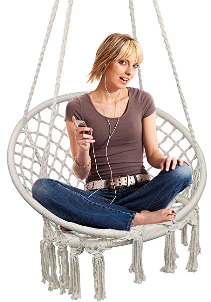Hammock Chair Macrame Swing, Hanging Chair for Reading/Leisure, 330 Pound Capacity, Perfect for Indoor/Outdoor Home, Garden, Deck, Yard