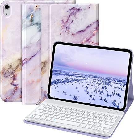 MoKo Keyboard Case for iPad 10th Generation Case with Keyboard, Multi-Angle Magnetic Stand Cover for iPad 10.9 Inch 2022, Detachable Wireless Bluetooth Keyboard for iPad 10th Gen. 2022, Purple Marble