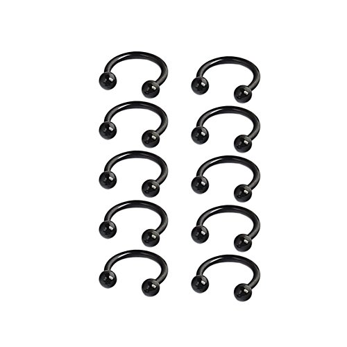 Ruifan 10PCS 16G 6mm/8mm/10mm/12mm CBR Horseshoe Circular Rings Black Titanium Anodized 316L Surgical Steel for Lip, Septum Piercing Jewelry & Cartilage 3mm Balls