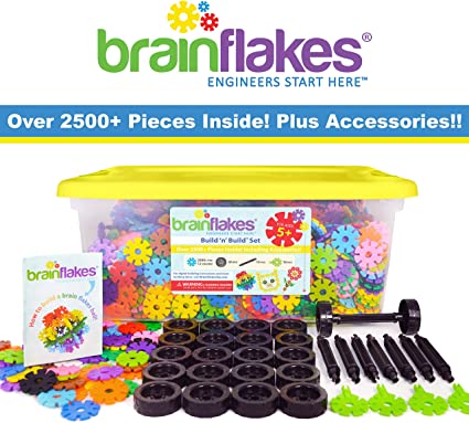 VIAHART Brain Flakes 2500  Piece Build 'n' Build Kit | A Creative and Educational Alternative to Building Blocks| Wheel Pieces & Special Parts Included! | A Great STEM Toy for Both Boys and Girls!