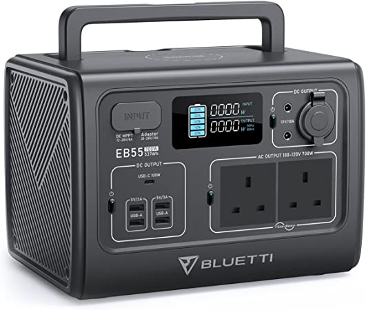 BLUETTI Portable Power Station EB55, 537Wh LiFePO4 Battery Backup w/ 2 700W AC Outlets (1400W Peak), 100W Type-C, Solar Generator for Outdoor Camping, Off-grid, Blackout (Solar Panel Optional)