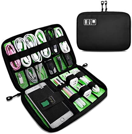 OrgaWise Accessories Bag Travel Electronics Organiser Cables Case for Power Bank, Charging Cable, Power Bank,Tablet, ect (Black) (Black)