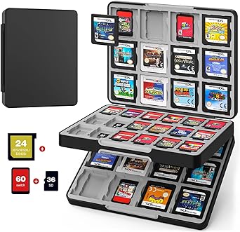 MoKo 60 Slots Game Card Case for Nintendo Switch/Switch OLED/3DS/2DS, Portable 3DS Game Case, 24 Slots for 3DSXL/DS/DSi Cards & 36 Slots for SD Cards w/ Magnetic Closure, Black