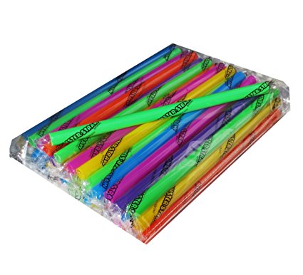 Smoothie Straws - SUPER-WIDE! Bag of 35. Indv. Wrapped! Assorted Flourescent Colors, 1/2" X 9". Flat Ended, Sturdy, Safe and Sanitary.