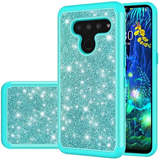 Gufuwo Phone Case for LG V50 /for LG V50 ThinQ 5G Case (2019), Glitter Bling Cute Girls Women Dual Layer Heavy Duty Hybrid Protection Cover for LG V50 ThinQ (Mint Green)