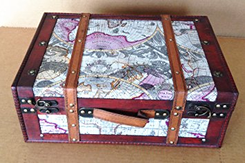 Replica Vintage-Style World Map Decorative Wooden Suitcase (HF 004A)
