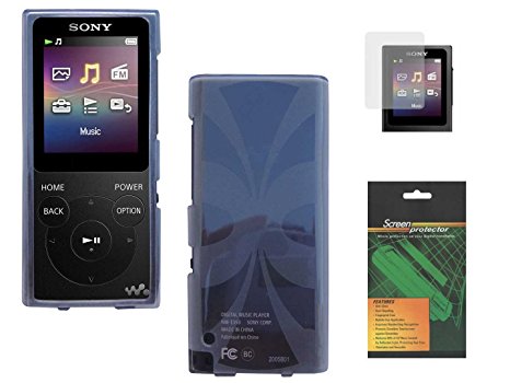TPU Skin Case Cover with Screen Protector for Sony Walkman Digital Music Players NW-E390 Series, NW-E393, NW-E394 & NW-E395, Translucent Smoke