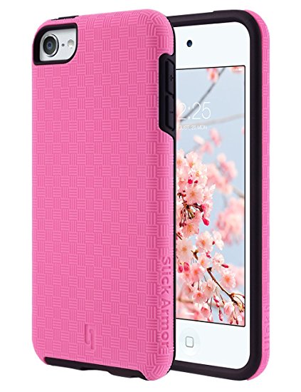 iPod Touch 6 Case,iPod Touch 5 Case,ULAK [ SLICK ARMOR ] Slim-Protection Case for Apple iPod Touch 6 5th Generation (Hot Pink   Black)