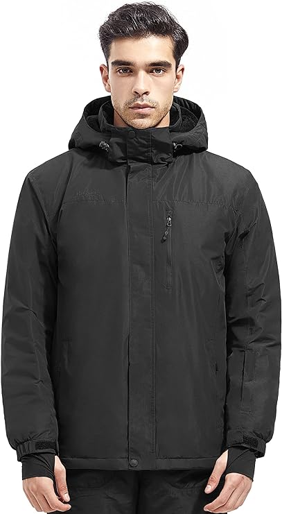 FREE SOLDIER Men's Waterproof Ski Snow Jacket Fleece Lined Warm Winter Rain Jacket with Hood