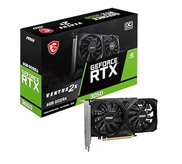 MSI GeForce RTX 3050 Ventus 2X 6G OC Graphic Card - NVIDIA GeForce RTX 3050 GPU, 6GB GDDR6 96-bit Memory, 14 Gbps, PCI Express 4 Interface, Upto 1492 MHz, Dual Fan