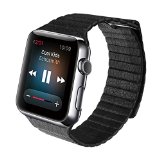 Apple Watch Band with Unique Magnet Lock Vteyes Pu Genuine Leather Loop Bracelet Strap Band for Apple Watch All Models No Buckle Needed Magnetic Buckle 42mm Black