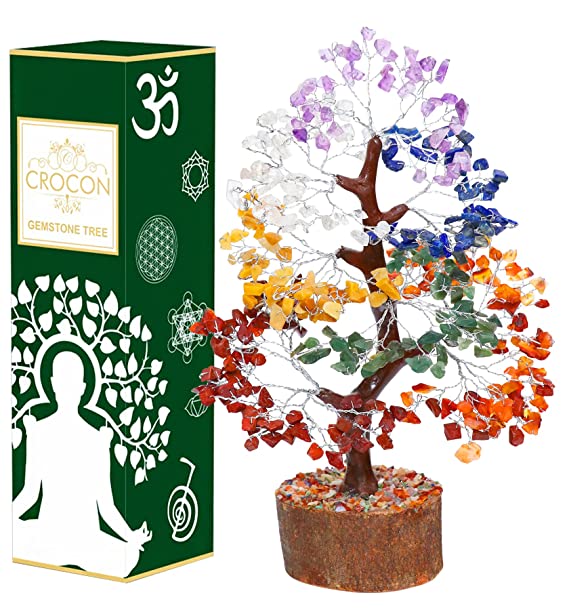 Crocon Seven Chakra Gemstone Tree Feng Shui Money Bonsai Positivity Home Decoration Ornament Healing Crystals (004)