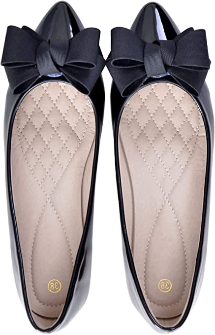 SAILING LU Womens Pointed Toe Shoes PU Ballet Flats Bow-Knot Dress Shoes Wear to Work Flat Slip-ons